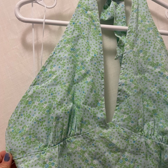 Women’s summer halter dress. Green floral tie up dress. BP size 1X & 2X - Picture 2 of 5